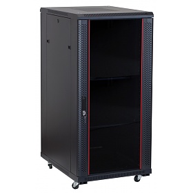 Floor-standing 19" rack cabinet, 25U, glass door, 800mm, black