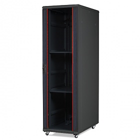 Floor-standing 19" rack cabinet, 42U, glass door, 1000mm, black