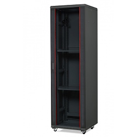 Floor-standing 19" rack cabinet, 42U, glass door, 600mm d., black