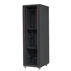 Floor-standing 19" rack cabinet, 42U, glass door, 800mm, black