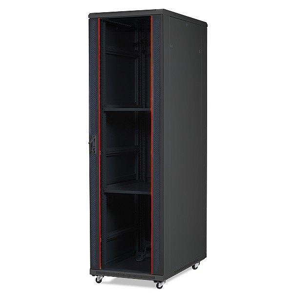 Floor-standing 19" cabinet, 42U, glass door, 2000 x 600 x 1000 mm, black 