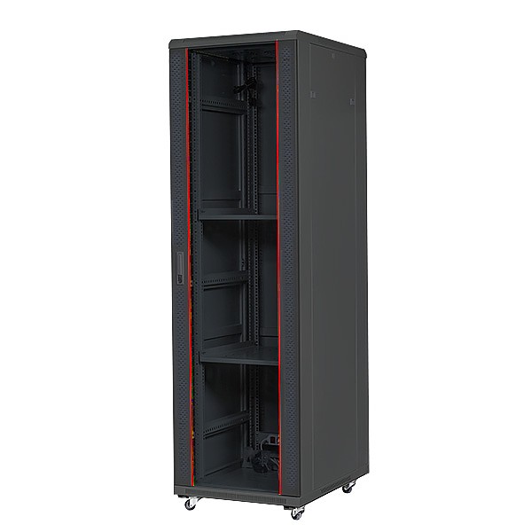 Floor-standing 19" cabinet, 42U, glass door, 2000 x 600 x 800 mm, black 