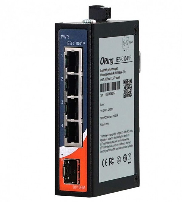 ORing IES-C1041P, Unmanaged switch,  4x 10/100 RJ-45, 1x SFP, slim housing