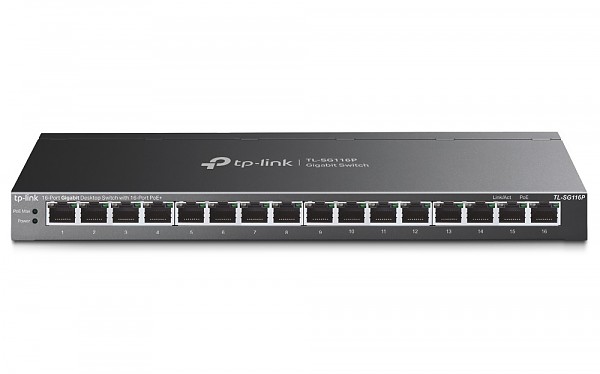 Unmanaged switch, 16x 10/100/1000 RJ-45, PoE+, desktop (TP-Link TL-SG116P) 