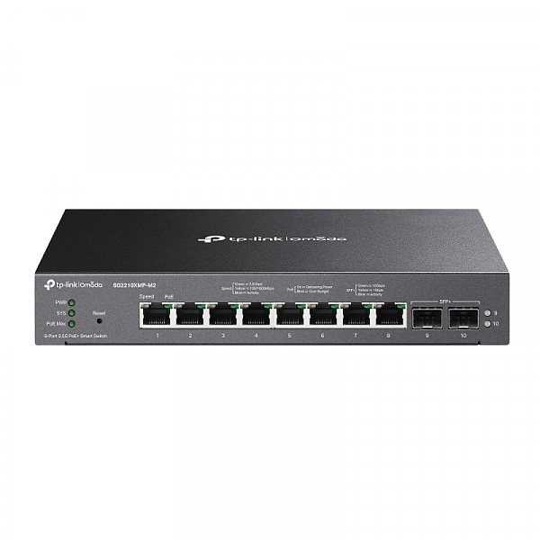 TP-Link SG2210XMP-M2, Managed switch, 8x 2,5G, 2 slide-in 10G SFP+ slot, PoE+, 19"