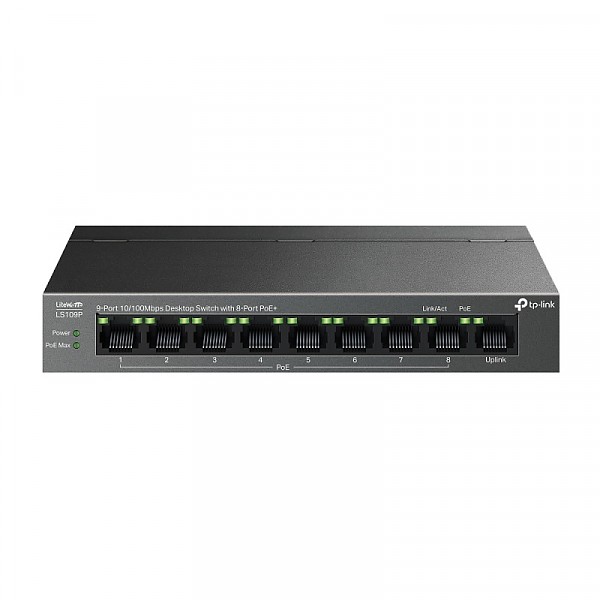 TP-Link LS109P, Unmanaged switch,  9x 10/100 RJ-45, PoE+, desktop