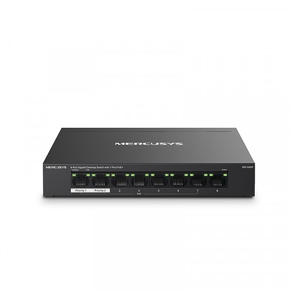 TP-Link Mercusys MS108GP, Unmanaged switch, 8x 10/100/1000 RJ-45, PoE+, desktop