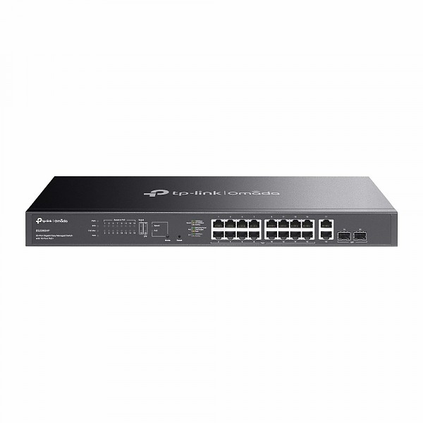 Managed switch,  18x 10/100/1000 RJ-45, 2 slide-in SFP, PoE+, 19" (TP-Link ES220GMP) 