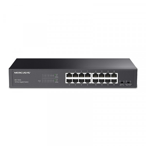 Unmanaged switch, 16x 10/100/1000 RJ-45, 11,6", 19" Rack-mounting Bracket (TP-Link Mercusys MS116GS) 